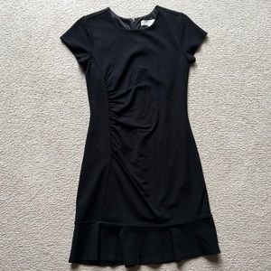 Loft Little Black Ruffle Dress Size 0 Short Sleeve Cinched Scrunch Womens New